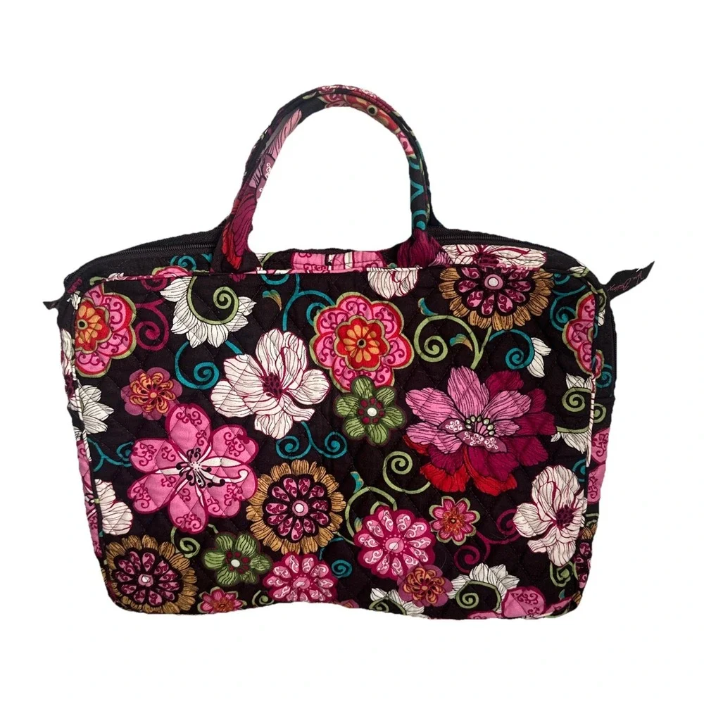Vera Bradley Floral Quilted Multicolor Laptop Bag Women Large Zip Outer Pockets